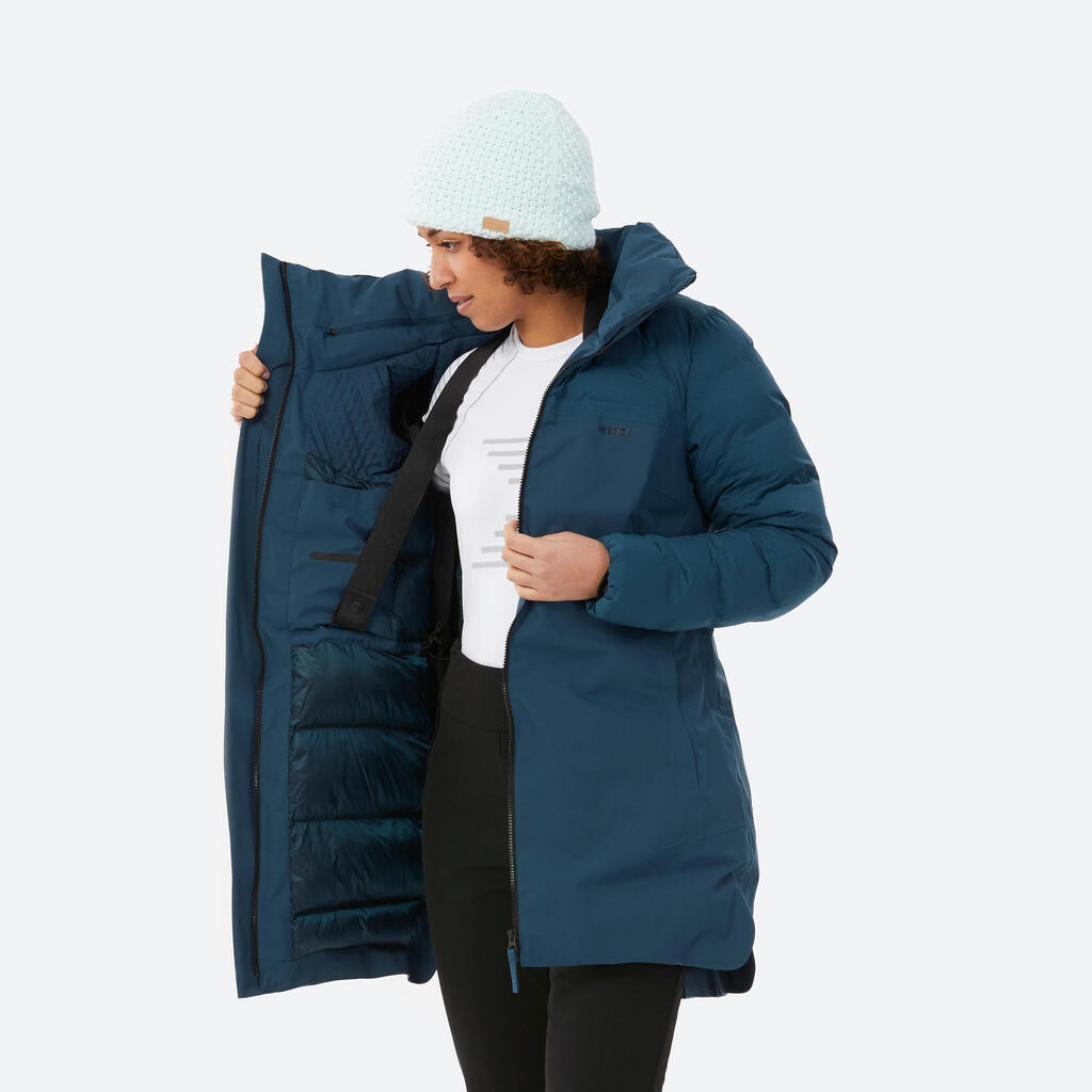 500 WARM Women's very warm and long ski jacket - petrol blue